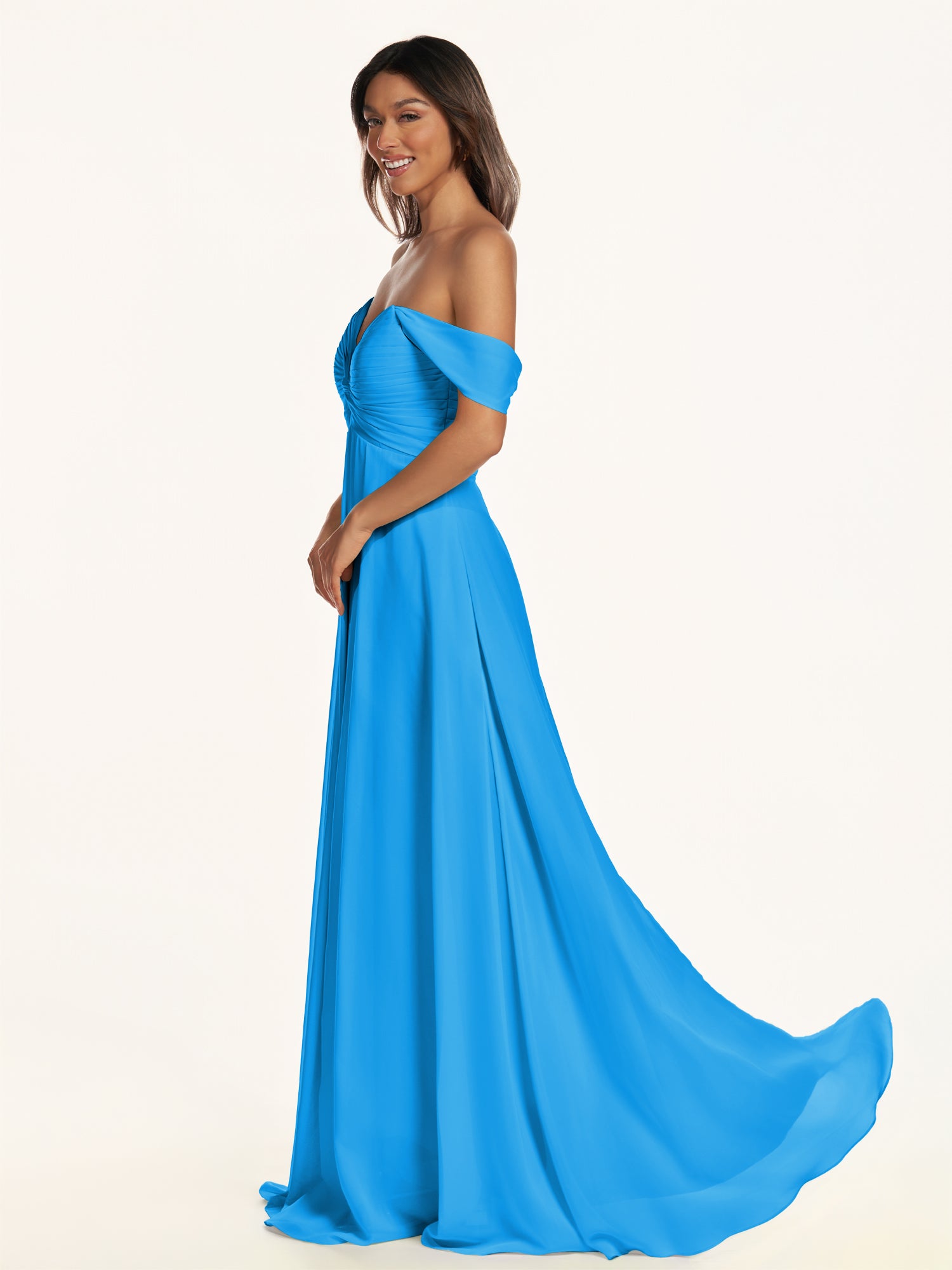 KissDress-Breona Blue Jay A Line Chiffon Off the Shoulder Twisted Long Bridesmaid Dress