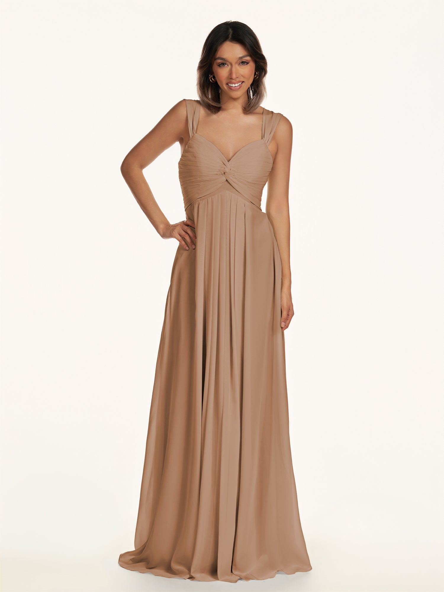 KissDress-Breona Bronzer A Line Chiffon Off the Shoulder Twisted Long Bridesmaid Dress