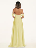 KissDress-Breona Buttercup A Line Chiffon Off the Shoulder Twisted Long Bridesmaid Dress
