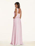 KissDress-Breona Candy Pink A Line Chiffon Off the Shoulder Twisted Long Bridesmaid Dress