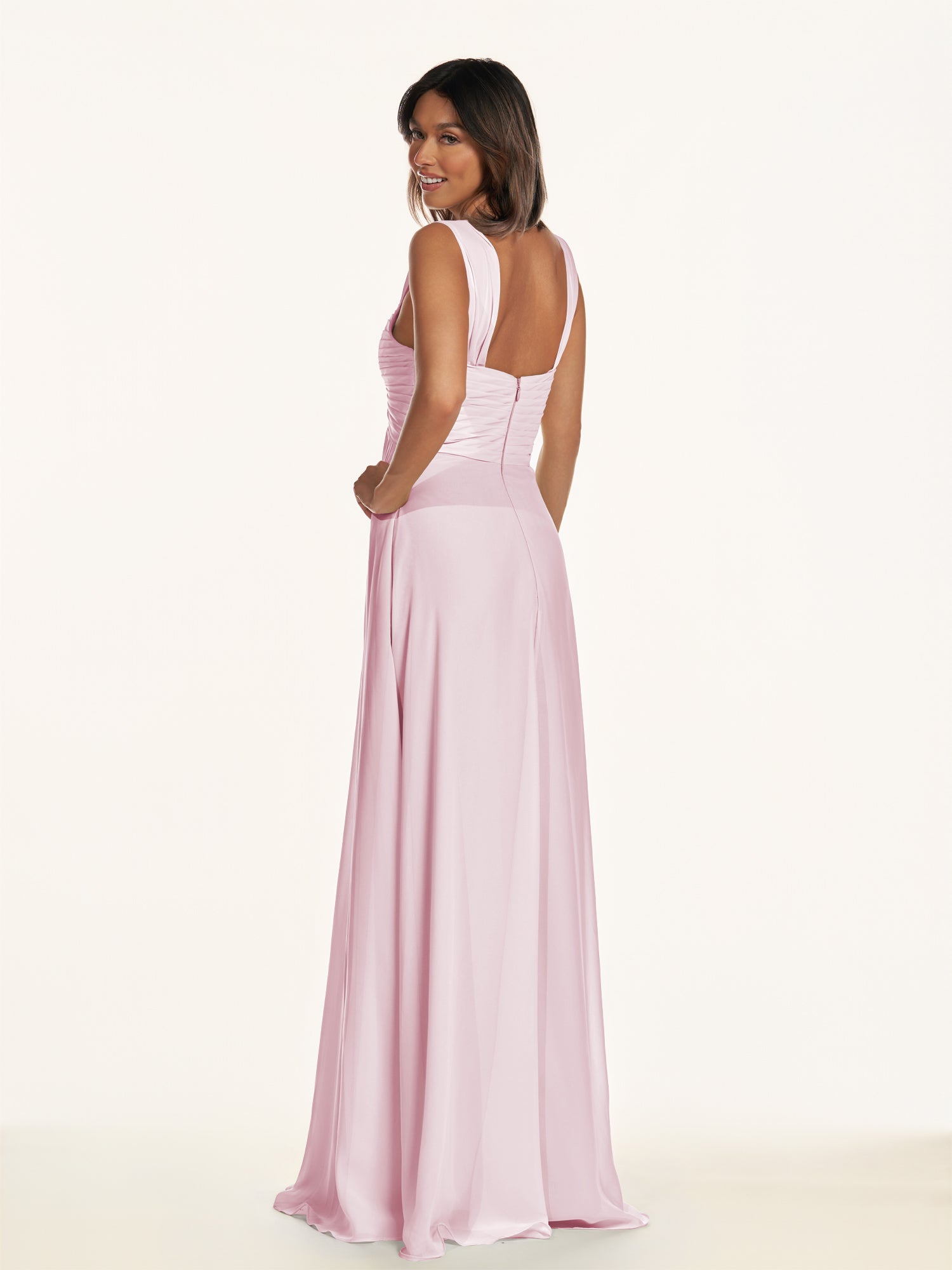 KissDress-Breona Candy Pink A Line Chiffon Off the Shoulder Twisted Long Bridesmaid Dress