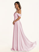 KissDress-Breona Candy Pink A Line Chiffon Off the Shoulder Twisted Long Bridesmaid Dress
