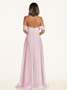 KissDress-Breona Candy Pink A Line Chiffon Off the Shoulder Twisted Long Bridesmaid Dress