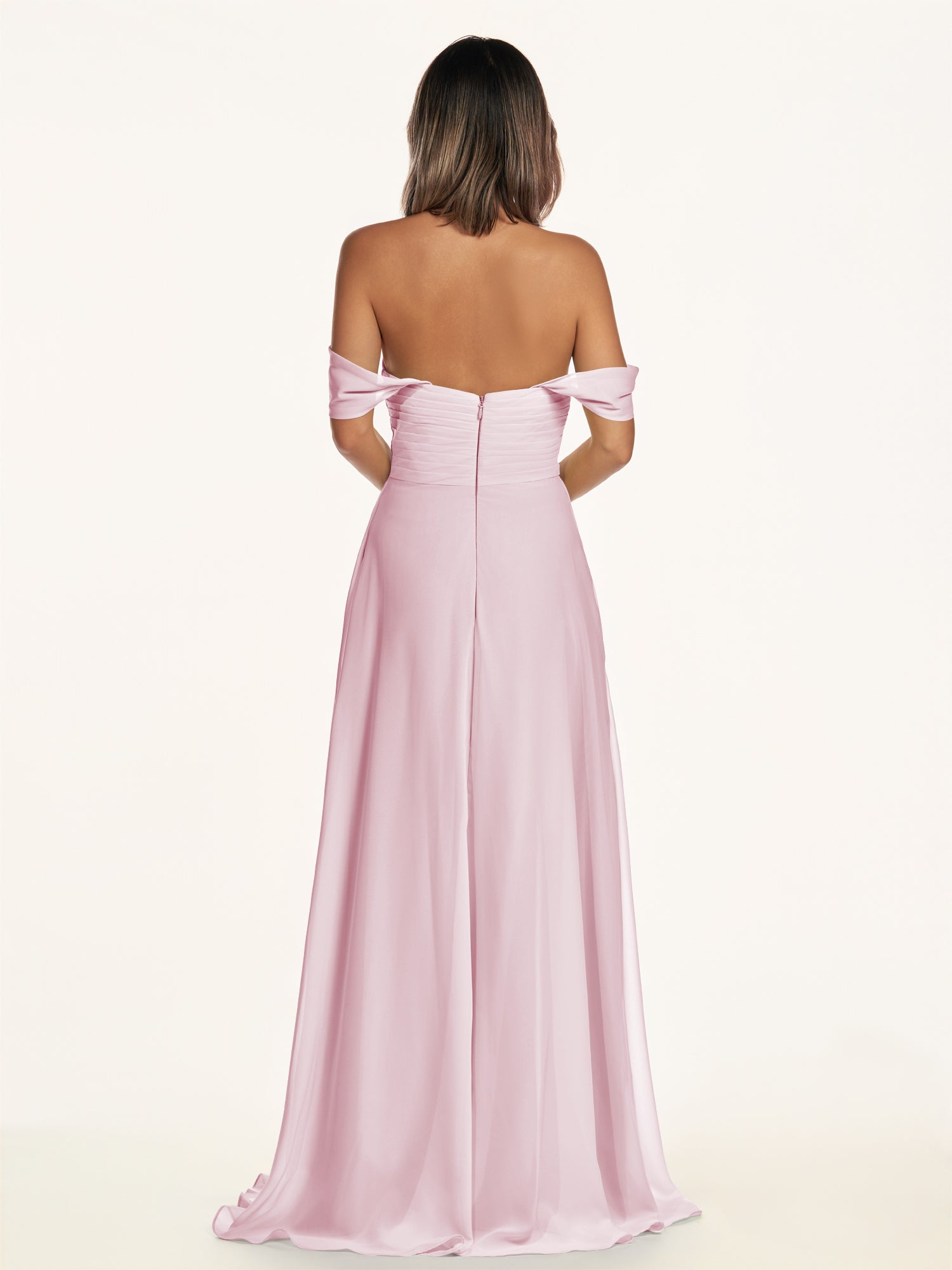 KissDress-Breona Candy Pink A Line Chiffon Off the Shoulder Twisted Long Bridesmaid Dress