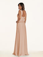 KissDress-Breona Champagne Rose A Line Chiffon Off the Shoulder Twisted Long Bridesmaid Dress