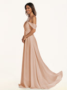 KissDress-Breona Champagne Rose A Line Chiffon Off the Shoulder Twisted Long Bridesmaid Dress