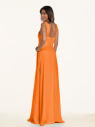 KissDress-Breona Cinnamon A Line Chiffon Off the Shoulder Twisted Long Bridesmaid Dress