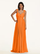 KissDress-Breona Cinnamon A Line Chiffon Off the Shoulder Twisted Long Bridesmaid Dress