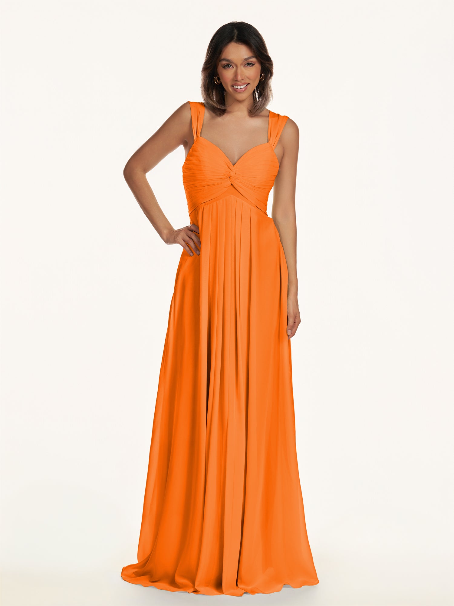 KissDress-Breona Cinnamon A Line Chiffon Off the Shoulder Twisted Long Bridesmaid Dress
