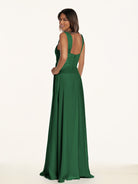 KissDress-Breona Dark Green A Line Chiffon Off the Shoulder Twisted Long Bridesmaid Dress