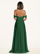 KissDress-Breona Dark Green A Line Chiffon Off the Shoulder Twisted Long Bridesmaid Dress