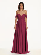 KissDress-Breona Desert Rose A Line Chiffon Off the Shoulder Twisted Long Bridesmaid Dress