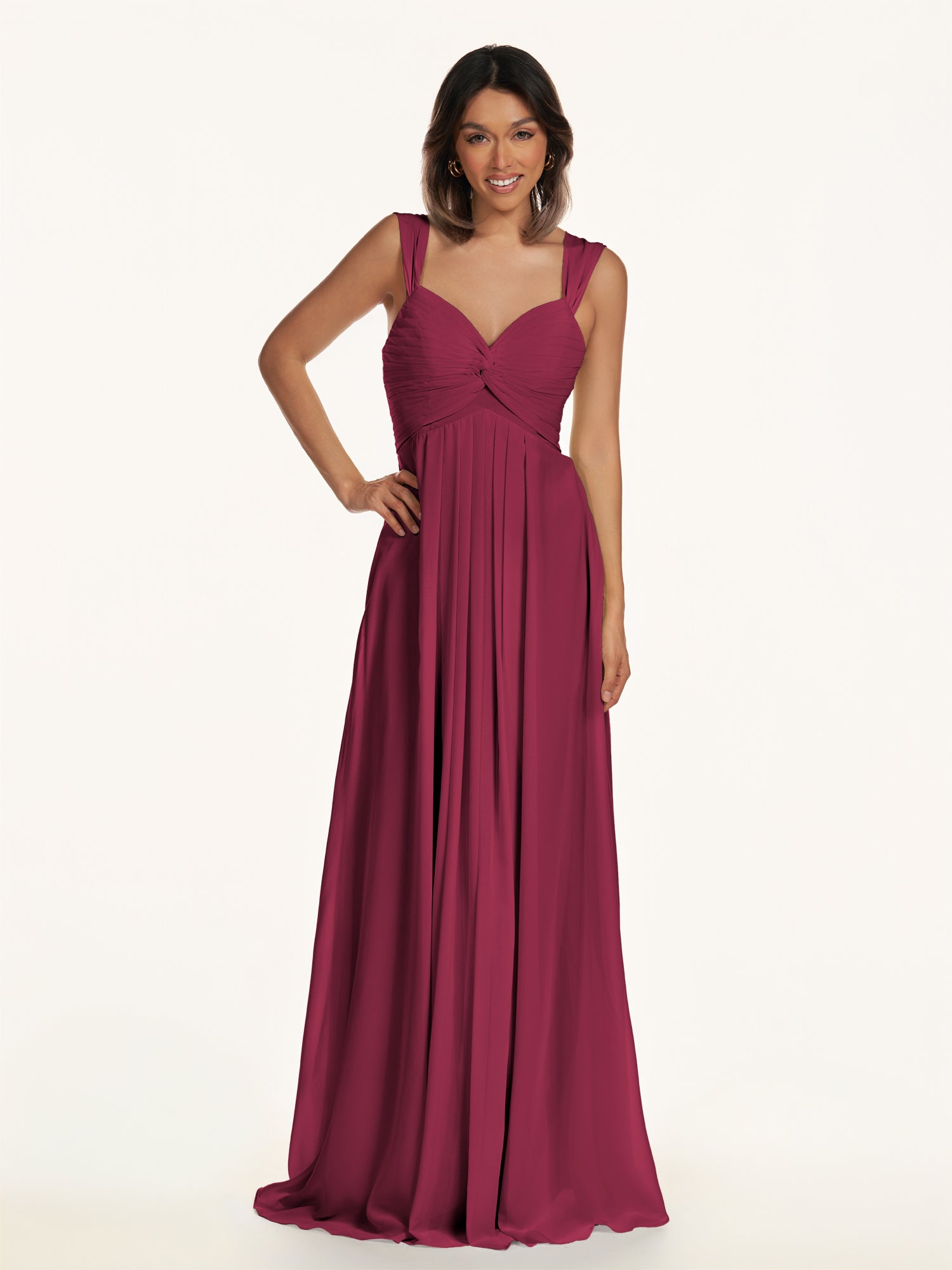 KissDress-Breona Desert Rose A Line Chiffon Off the Shoulder Twisted Long Bridesmaid Dress