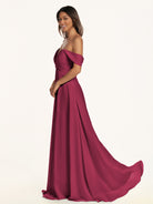 KissDress-Breona Desert Rose A Line Chiffon Off the Shoulder Twisted Long Bridesmaid Dress