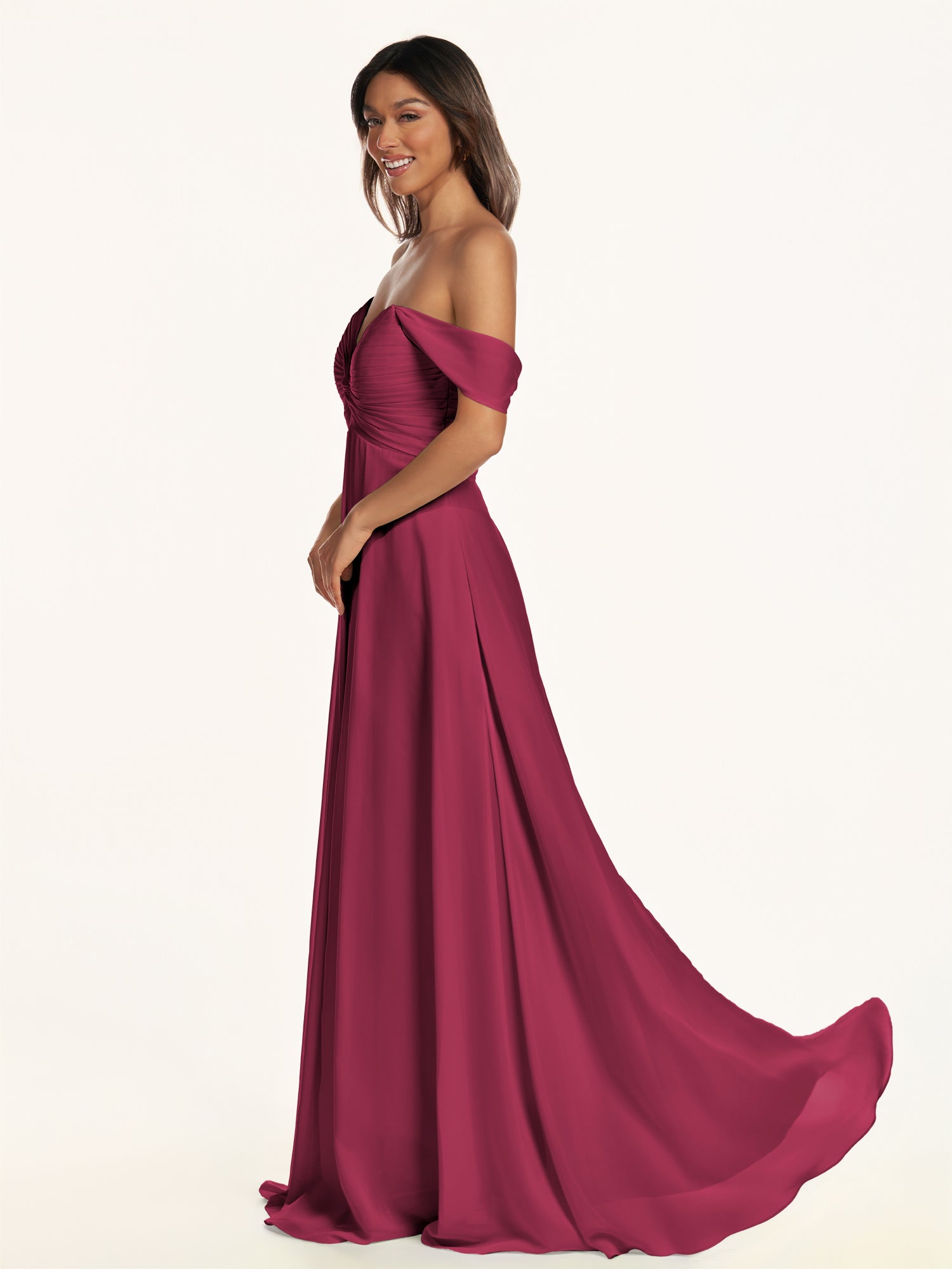 KissDress-Breona Desert Rose A Line Chiffon Off the Shoulder Twisted Long Bridesmaid Dress