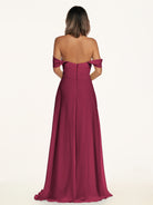 KissDress-Breona Desert Rose A Line Chiffon Off the Shoulder Twisted Long Bridesmaid Dress