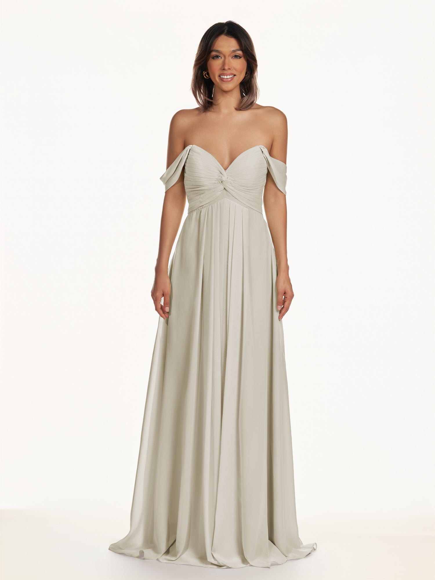 KissDress-Breona Dove Gray A Line Chiffon Off the Shoulder Twisted Long Bridesmaid Dress
