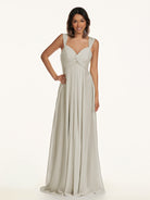 KissDress-Breona Dove Gray A Line Chiffon Off the Shoulder Twisted Long Bridesmaid Dress