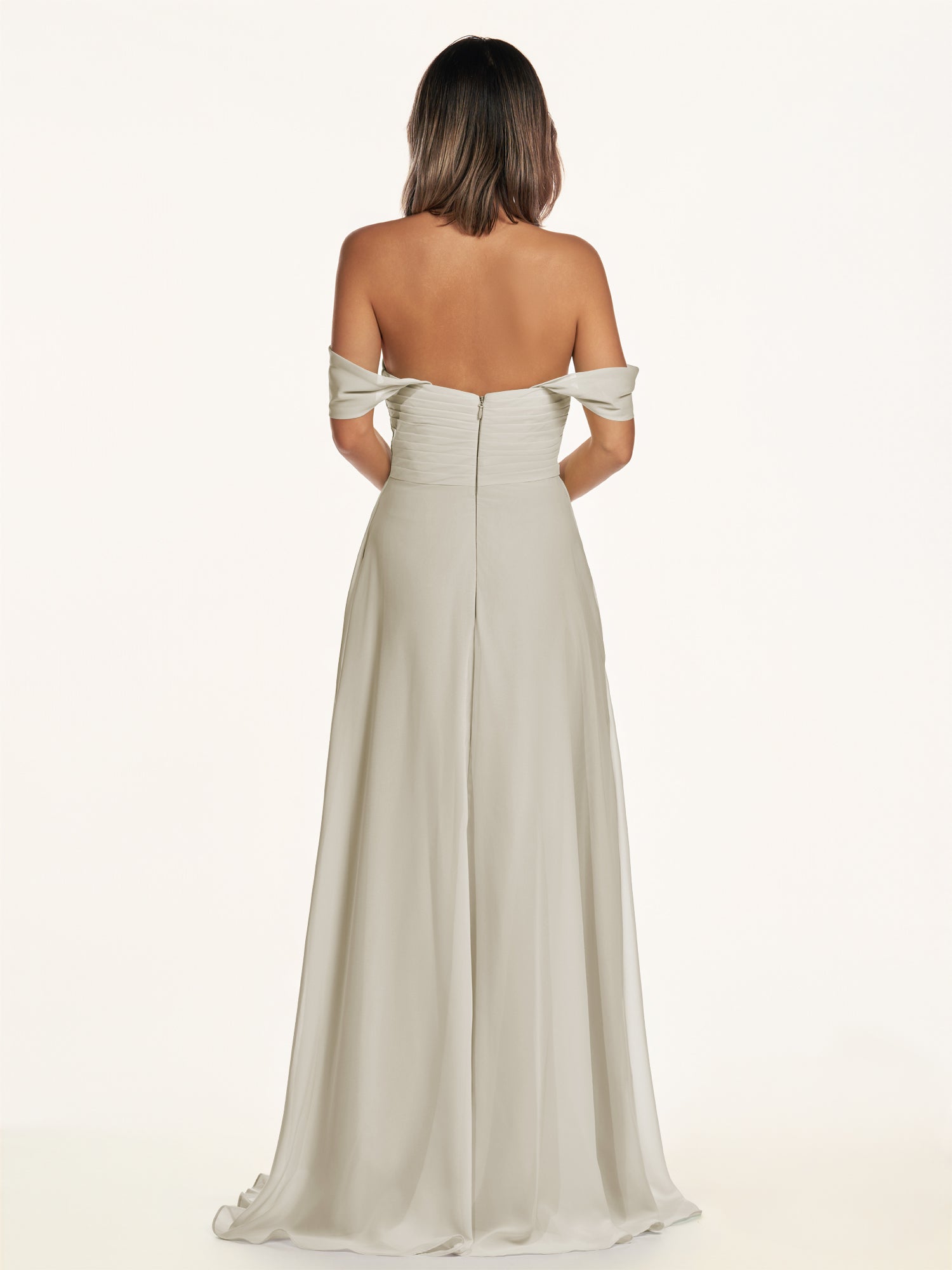 KissDress-Breona Dove Gray A Line Chiffon Off the Shoulder Twisted Long Bridesmaid Dress