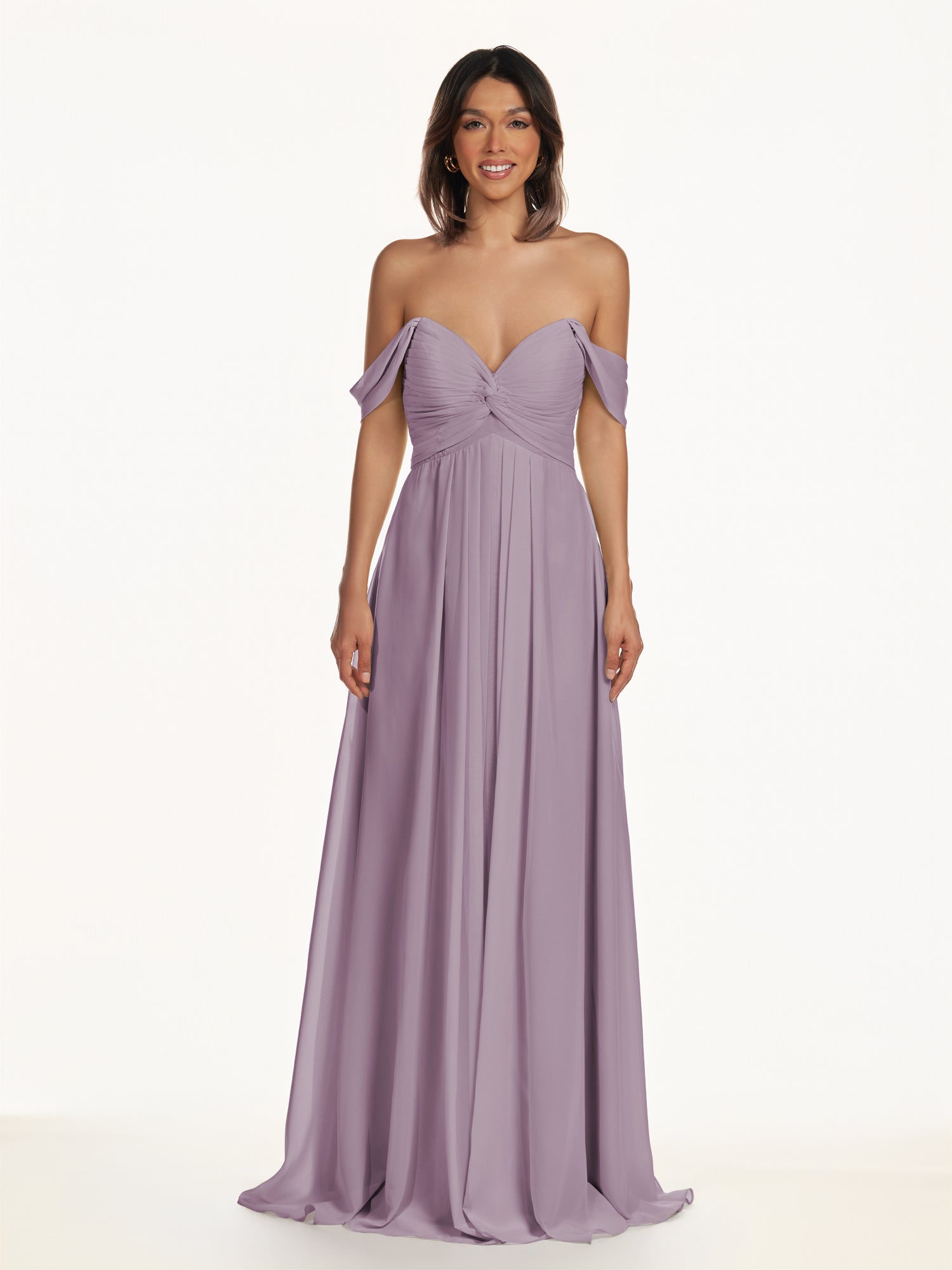KissDress-Breona Dusk A Line Chiffon Off the Shoulder Twisted Long Bridesmaid Dress