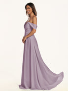 KissDress-Breona Dusk A Line Chiffon Off the Shoulder Twisted Long Bridesmaid Dress