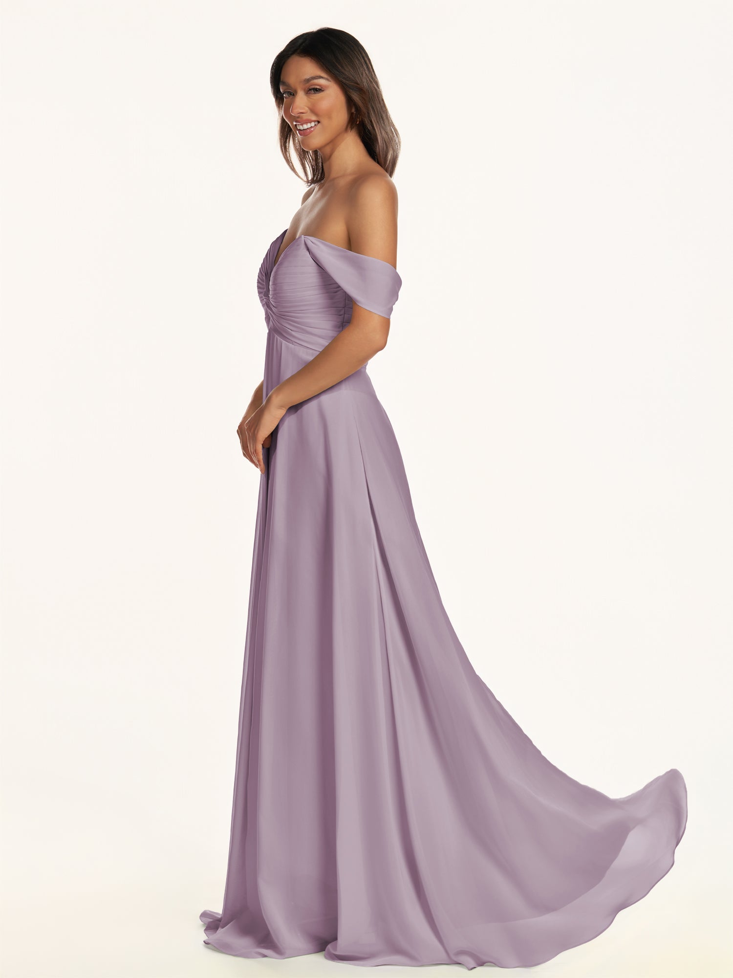 KissDress-Breona Dusk A Line Chiffon Off the Shoulder Twisted Long Bridesmaid Dress