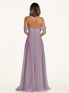 KissDress-Breona Dusk A Line Chiffon Off the Shoulder Twisted Long Bridesmaid Dress