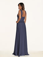 KissDress-Breona Dusk Blue A Line Chiffon Off the Shoulder Twisted Long Bridesmaid Dress