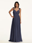 KissDress-Breona Dusk Blue A Line Chiffon Off the Shoulder Twisted Long Bridesmaid Dress