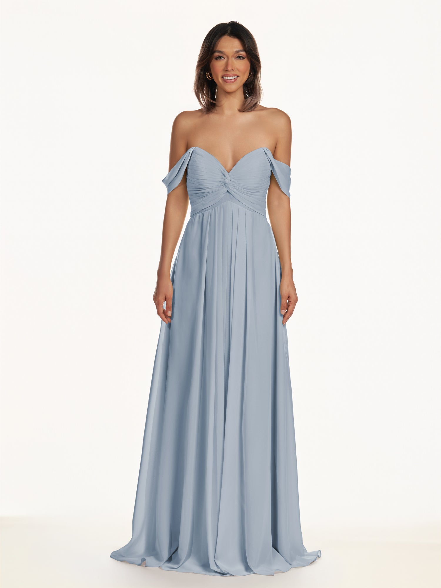 KissDress-Breona Dusty Blue A Line Chiffon Off the Shoulder Twisted Long Bridesmaid Dress