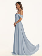 KissDress-Breona Dusty Blue A Line Chiffon Off the Shoulder Twisted Long Bridesmaid Dress