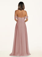 KissDress-Breona Dusty Rose A Line Chiffon Off the Shoulder Twisted Long Bridesmaid Dress