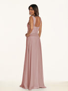 KissDress-Breona Dusty Rose A Line Chiffon Off the Shoulder Twisted Long Bridesmaid Dress