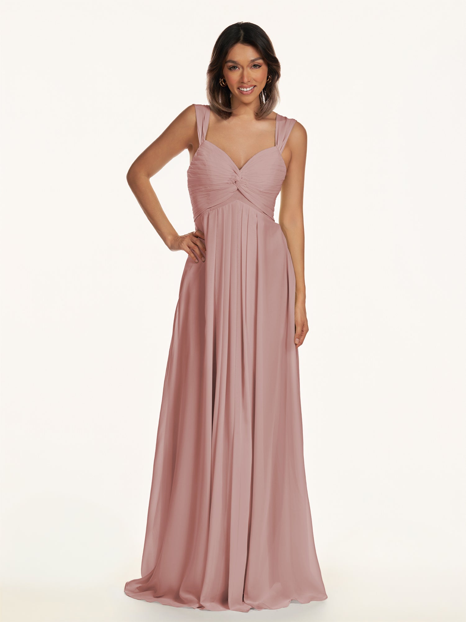 KissDress-Breona Dusty Rose A Line Chiffon Off the Shoulder Twisted Long Bridesmaid Dress