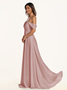 KissDress-Breona Dusty Rose A Line Chiffon Off the Shoulder Twisted Long Bridesmaid Dress