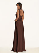 KissDress-Breona Espresso A Line Chiffon Off the Shoulder Twisted Long Bridesmaid Dress