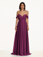 KissDress-Breona Fig A Line Chiffon Off the Shoulder Twisted Long Bridesmaid Dress