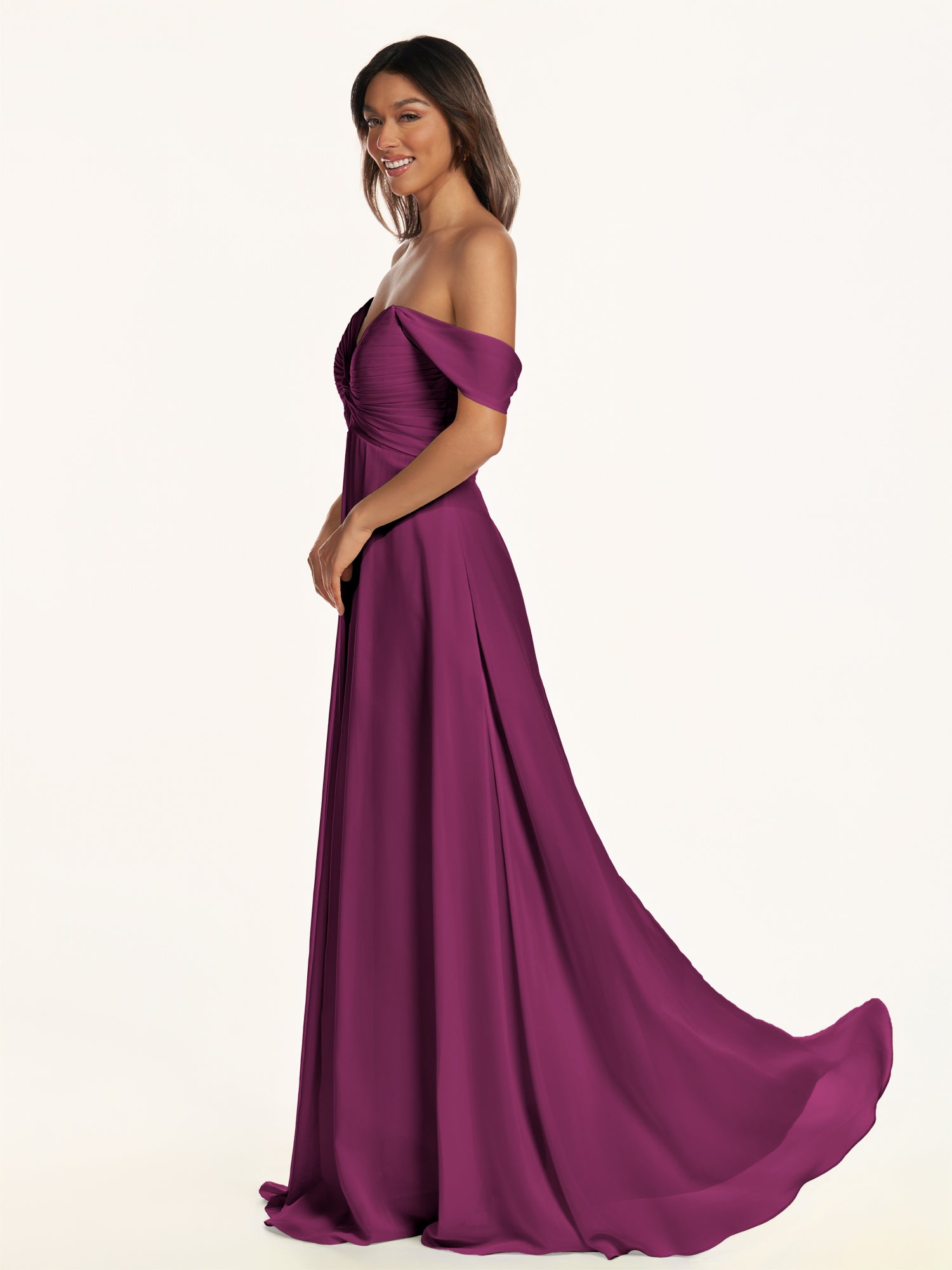 KissDress-Breona Fig A Line Chiffon Off the Shoulder Twisted Long Bridesmaid Dress