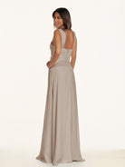 KissDress-Breona Frost A Line Chiffon Off the Shoulder Twisted Long Bridesmaid Dress