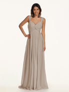 KissDress-Breona Frost A Line Chiffon Off the Shoulder Twisted Long Bridesmaid Dress