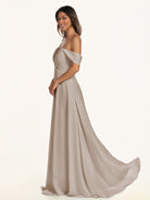 KissDress-Breona Frost A Line Chiffon Off the Shoulder Twisted Long Bridesmaid Dress