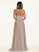KissDress-Breona Frost A Line Chiffon Off the Shoulder Twisted Long Bridesmaid Dress