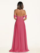 KissDress-Breona Fuchsia A Line Chiffon Off the Shoulder Twisted Long Bridesmaid Dress