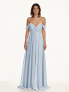 KissDress-Breona Ice A Line Chiffon Off the Shoulder Twisted Long Bridesmaid Dress