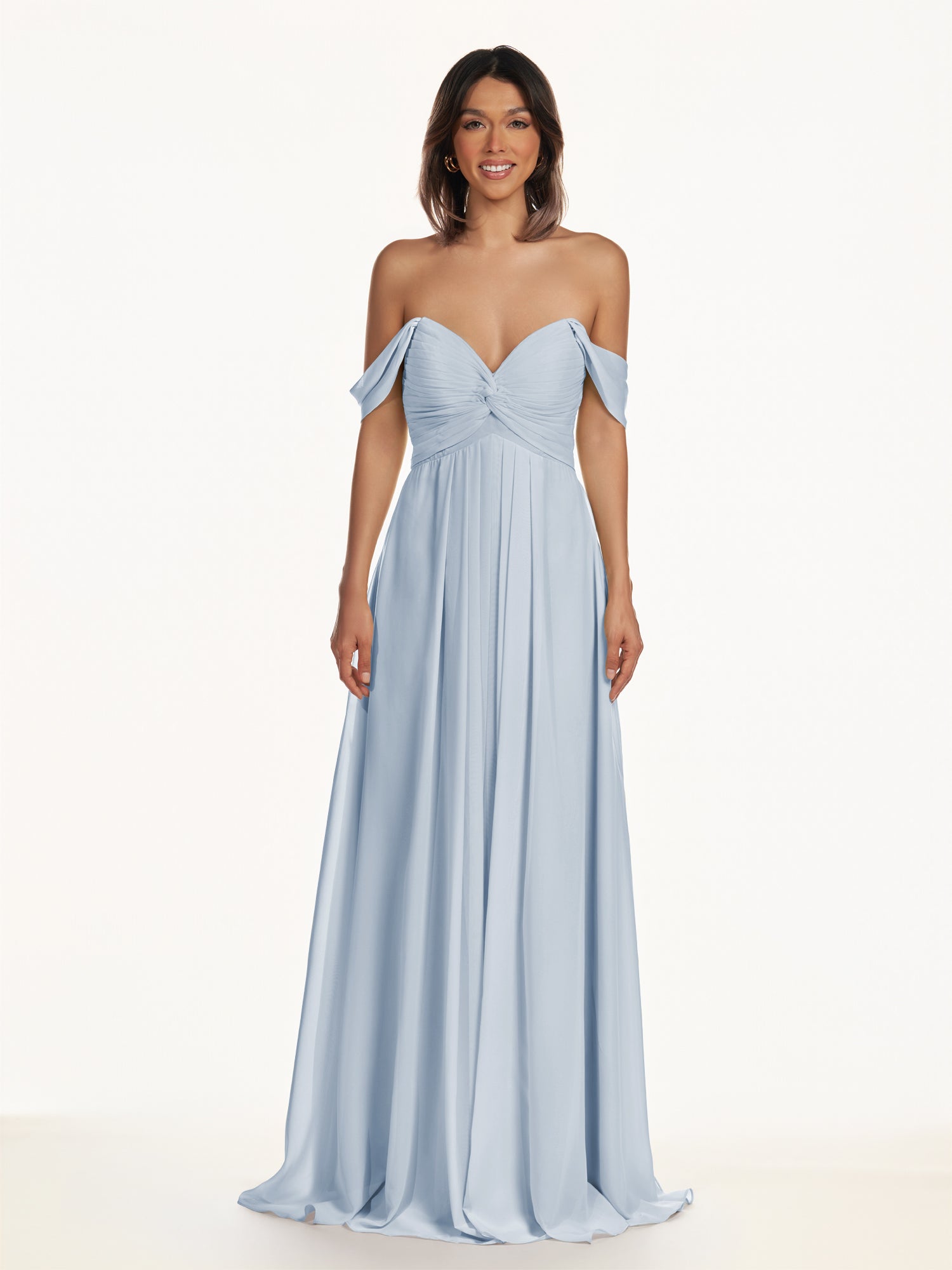 KissDress-Breona Ice A Line Chiffon Off the Shoulder Twisted Long Bridesmaid Dress
