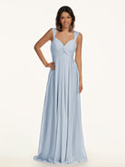 KissDress-Breona Ice A Line Chiffon Off the Shoulder Twisted Long Bridesmaid Dress