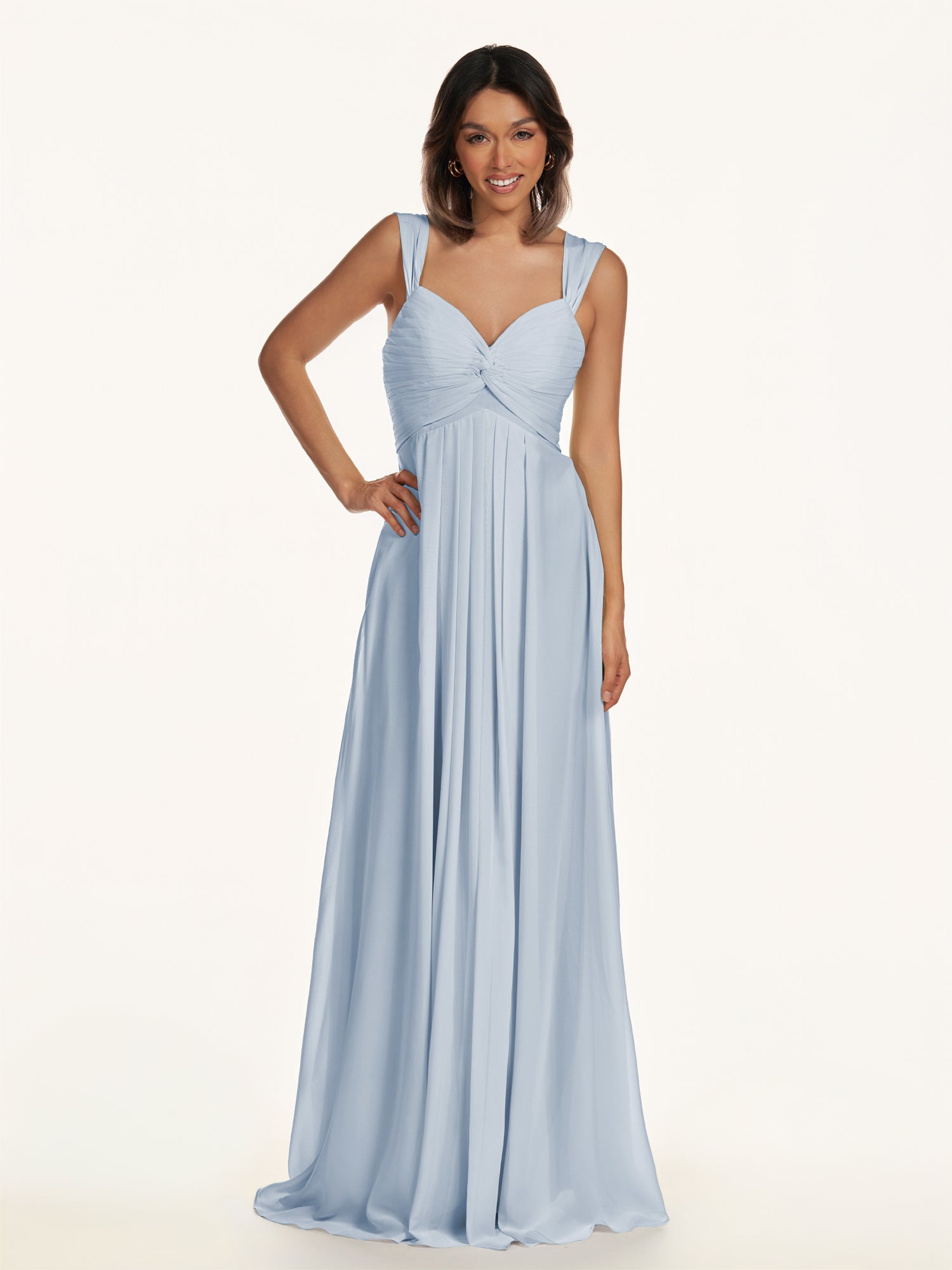 KissDress-Breona Ice A Line Chiffon Off the Shoulder Twisted Long Bridesmaid Dress