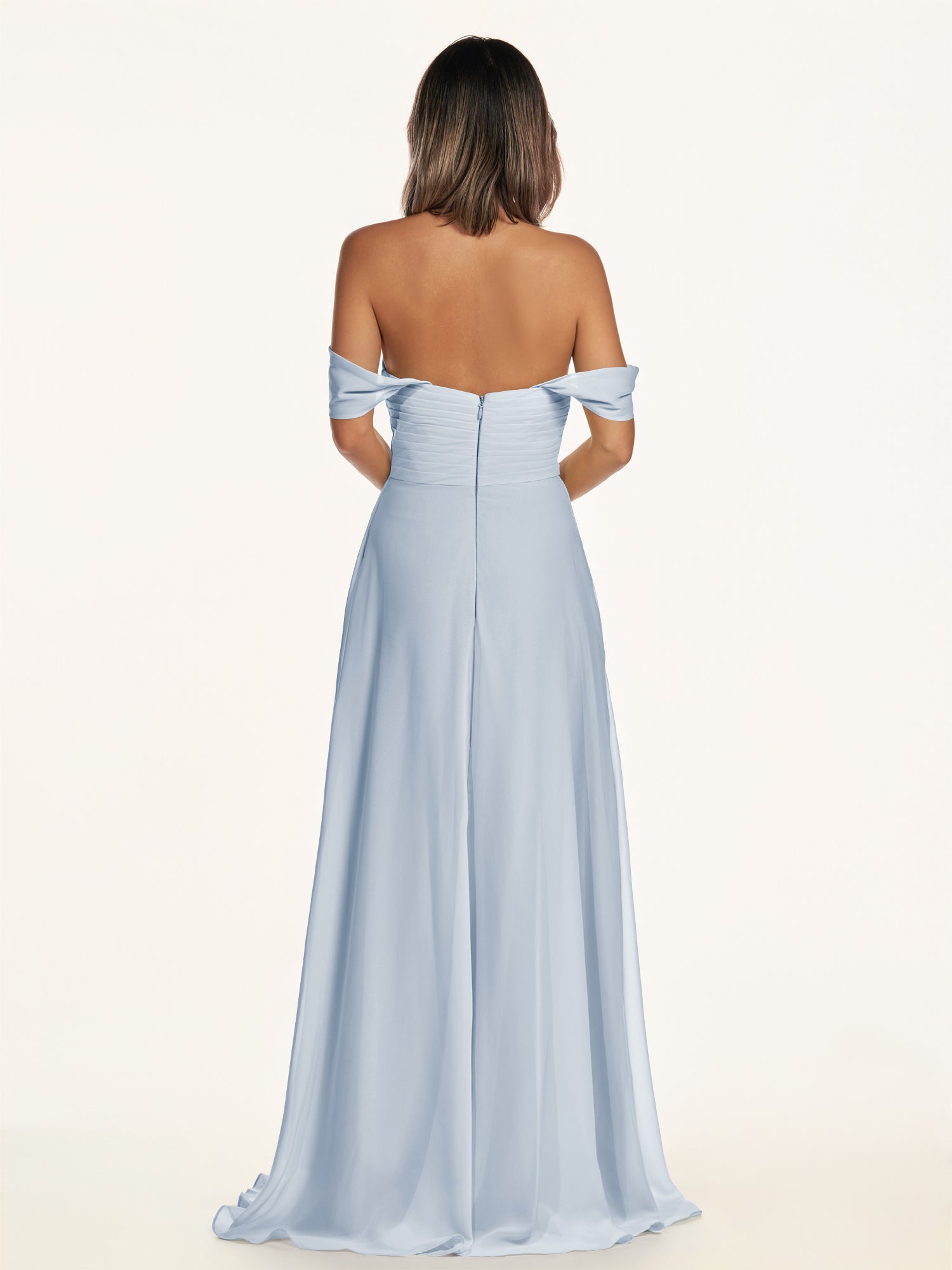 KissDress-Breona Ice A Line Chiffon Off the Shoulder Twisted Long Bridesmaid Dress