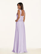 KissDress-Breona Lavender A Line Chiffon Off the Shoulder Twisted Long Bridesmaid Dress