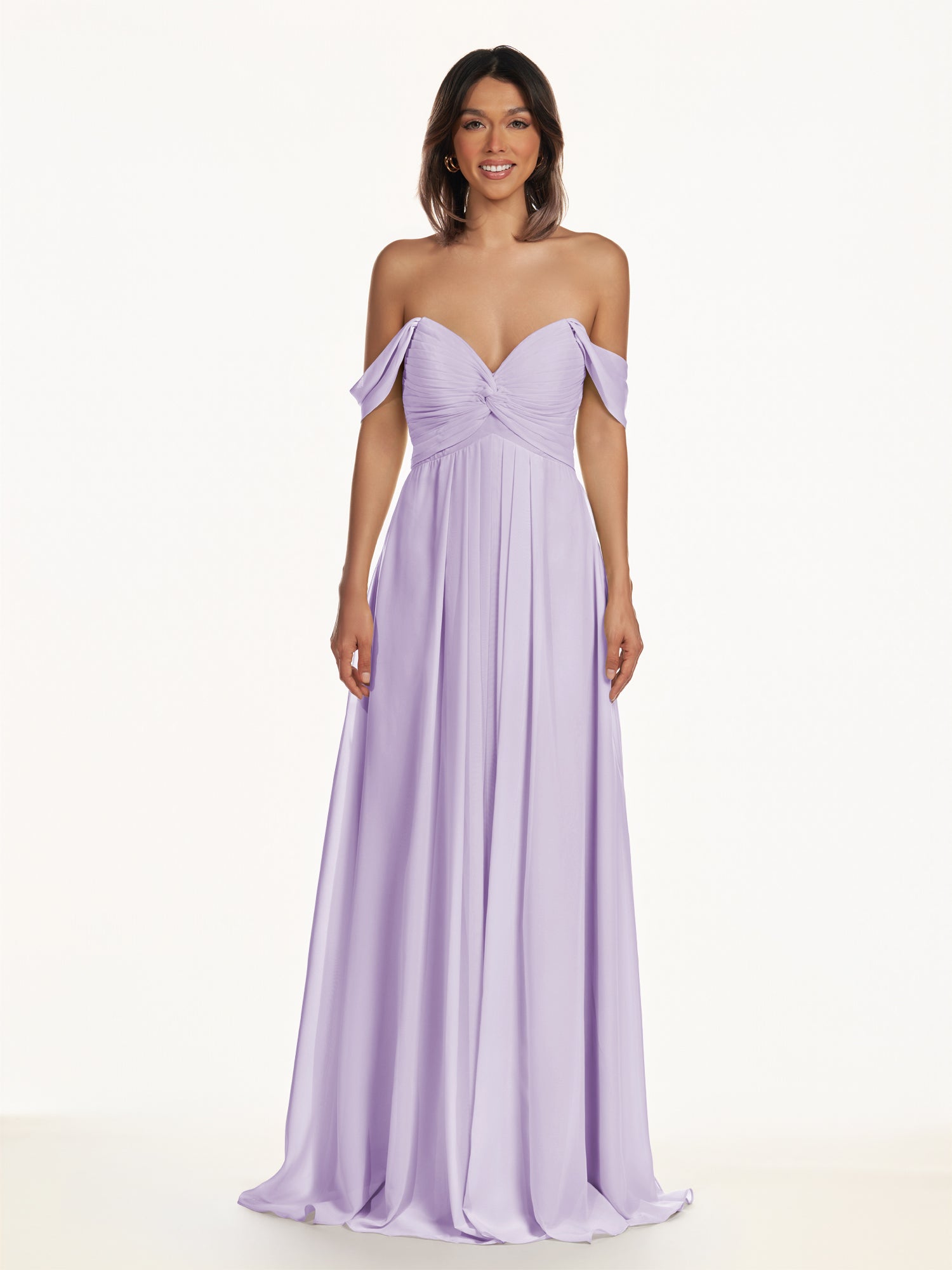 KissDress-Breona Lavender A Line Chiffon Off the Shoulder Twisted Long Bridesmaid Dress